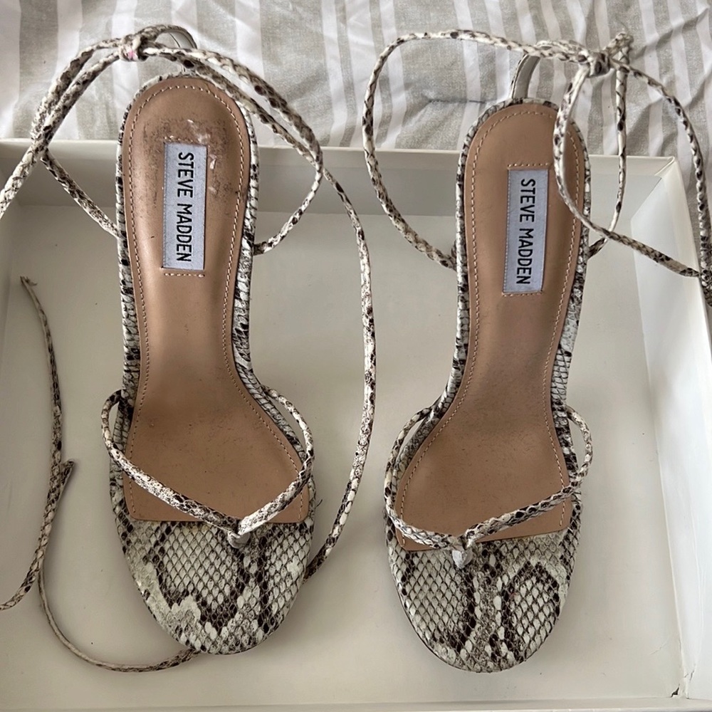 Steve Madden snakeskin strapped sandal heel
